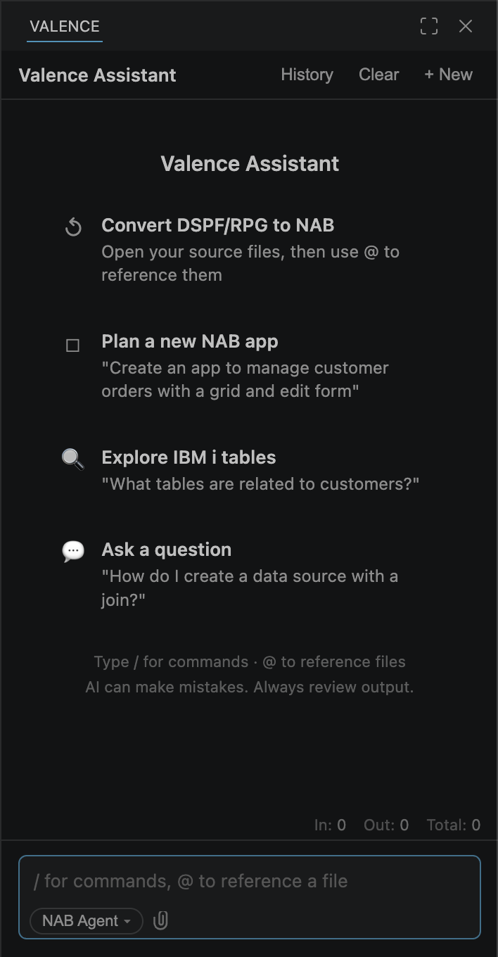 Valence Assistant building a NAB application from a chat conversation